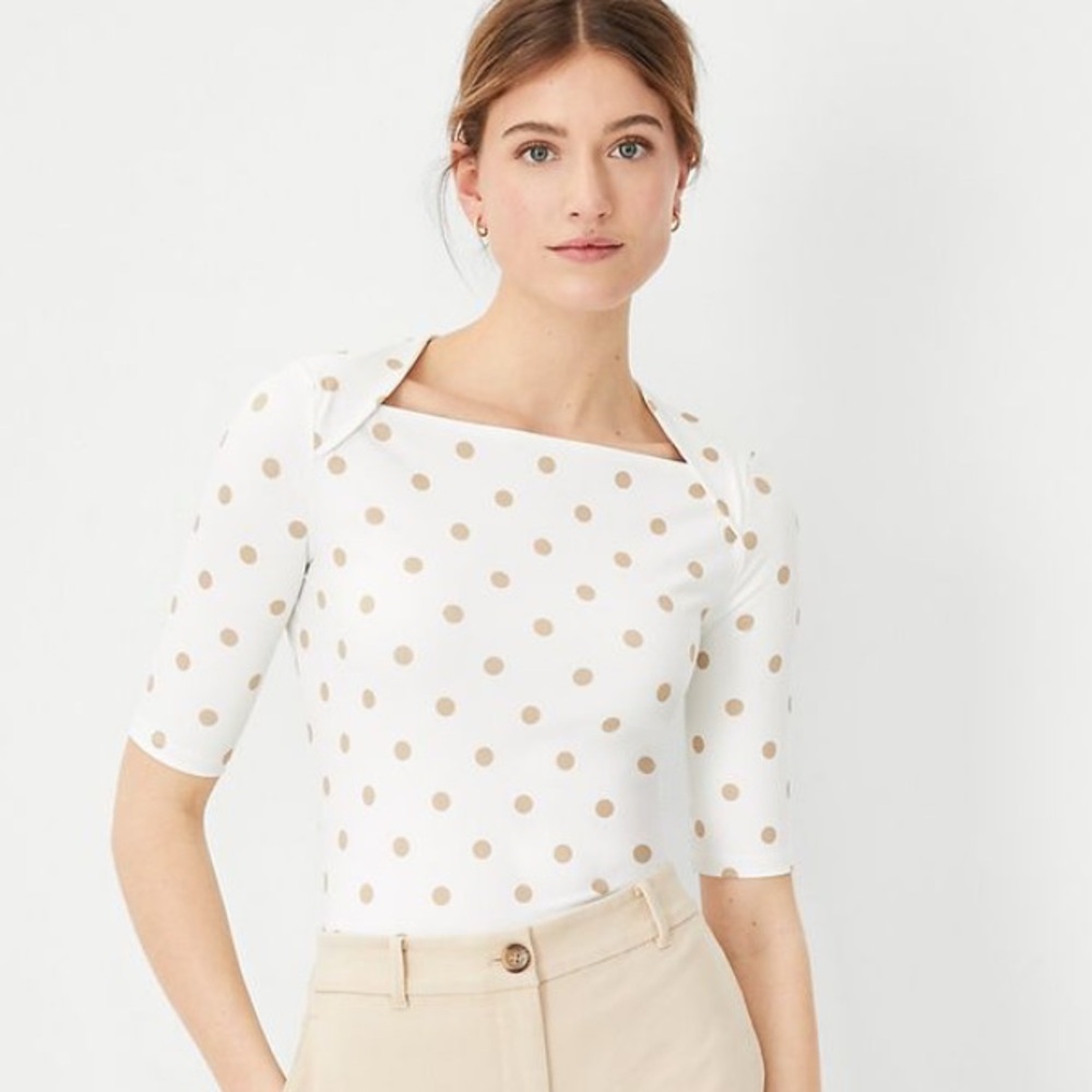 NWOT Ann Taylor Polka Dot Envelope Neck Top Petite